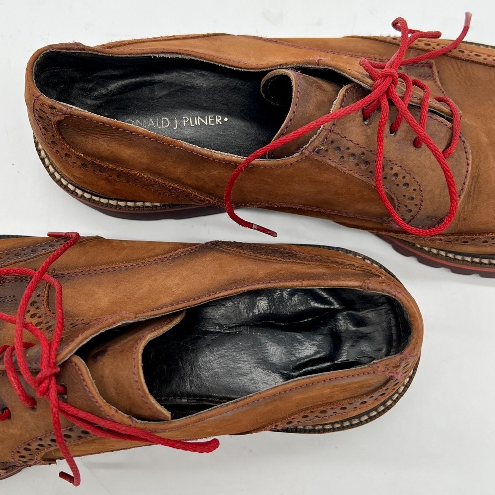 Donald J. Pliner Oxford Men's Sz 10.5 Dress Shoes Brown Washed Suede - Picture 7 of 11